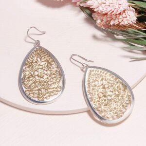 Bohemian Gold & Silver Two Tone Floral Filigree Big Tear Drop Earrings (BIG TEAR DROP)