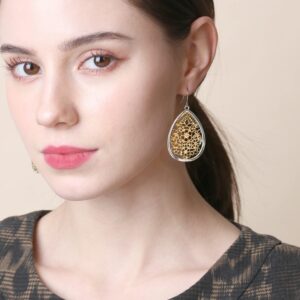 Bohemian Gold & Silver Two Tone Floral Filigree Big Tear Drop Earrings (BIG TEAR DROP)