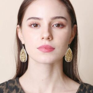 Bohemian Gold & Silver Two Tone Floral Filigree Big Tear Drop Earrings (BIG TEAR DROP)