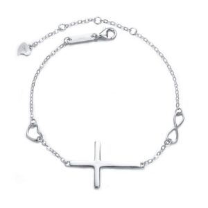 ever faith women's 925 sterling silver religious cross classic heart infinity adjustable bracelet chain birthday/mothers day/valentines day/christmas jewelry gift for women