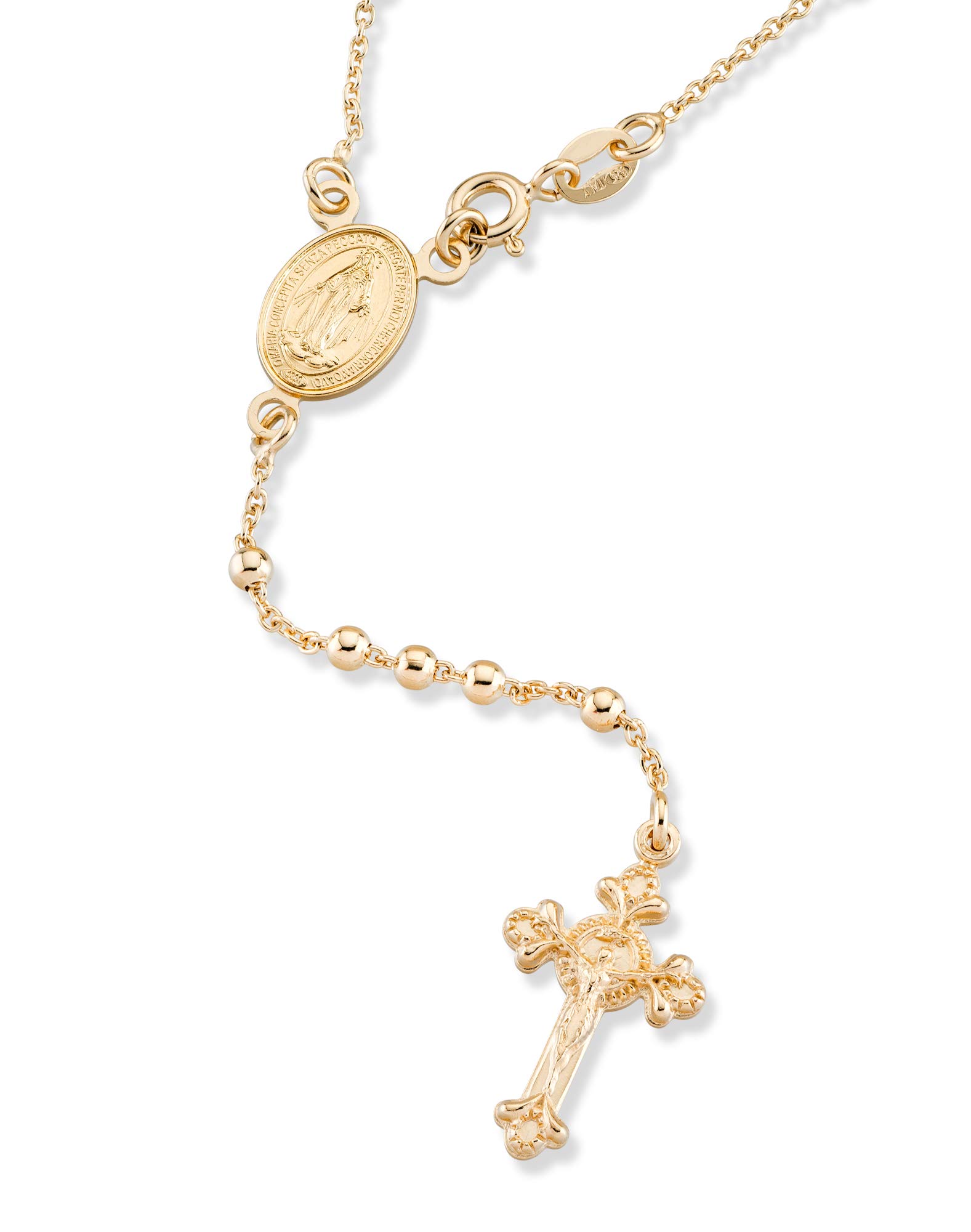 Miabella 925 Sterling Silver or 18Kt Yellow Gold Over Silver Italian Rosary Bead Cross Y Necklace Chain for Women (yellow-gold-plated-silver, Length 20 Inches)