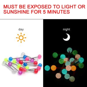 CrazyPiercing Tongue Rings Barbell Nipple Bars 12Pcs Glow in Dark 14G Bioflex Acrylic or Stainless Steel Piercing Rings Jewelry (Stainless Steel Bar)