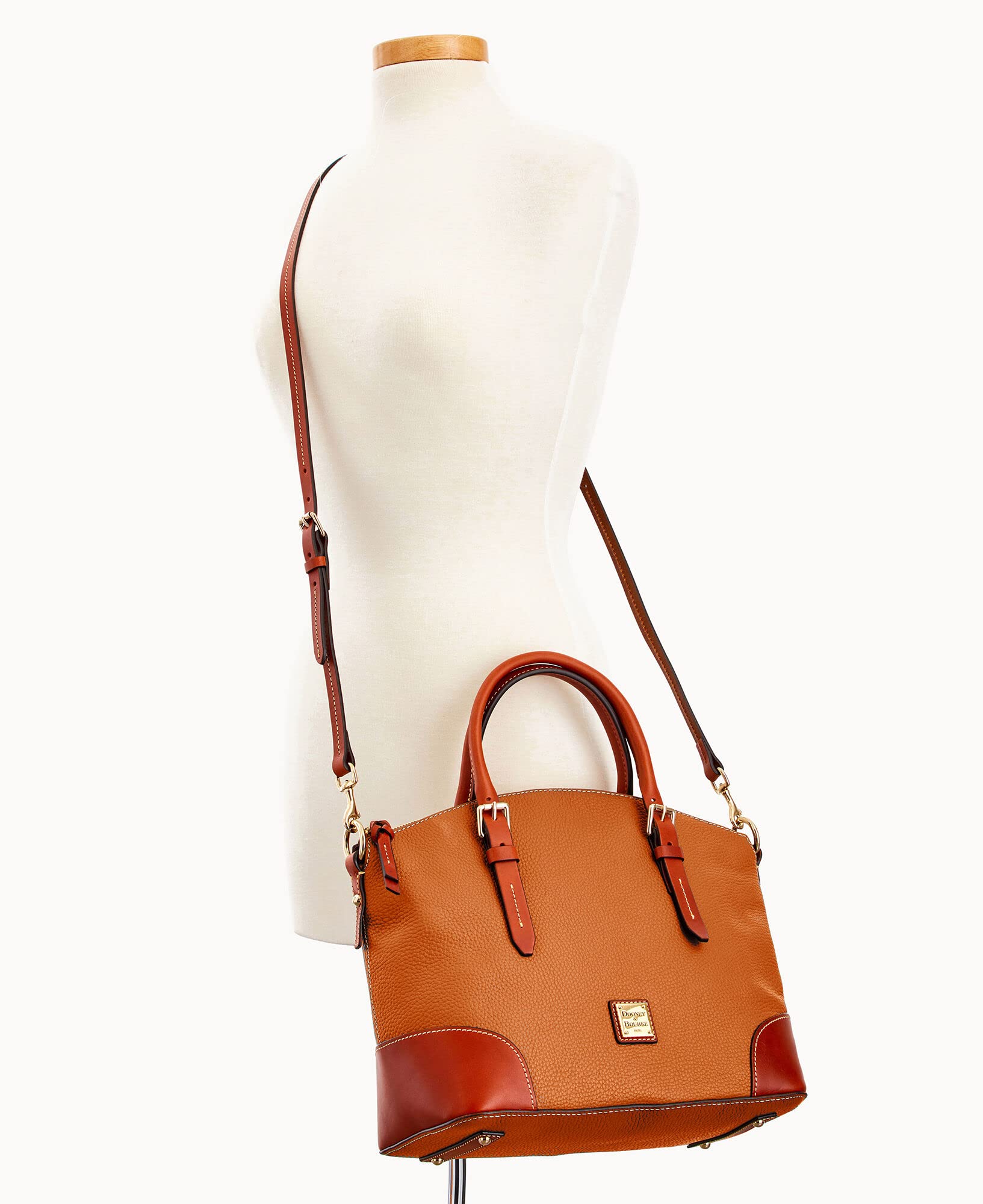 Dooney & Bourke Handbag, Pebble Grain Domed Satchel - Caramel