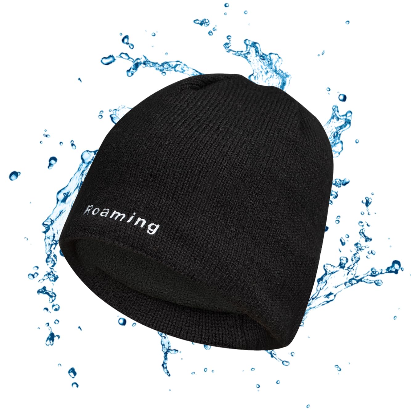 Waterproof Windproof Winter Warm Knit Beanie Fishing Hat Cap, Slouchy Soft Black Headwear Great for Winter Ski Walking Running Trekking