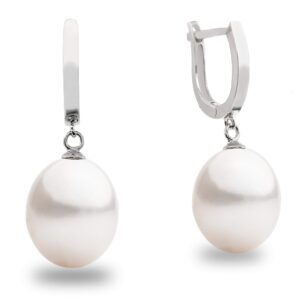 Women Pearl Earrings, Fresh Water Cultured Pearls Drop Shape 10,5-11 mm White, Lavender, Peach and treated Grey and Black colours by Secret & You | Sterling Silver 925