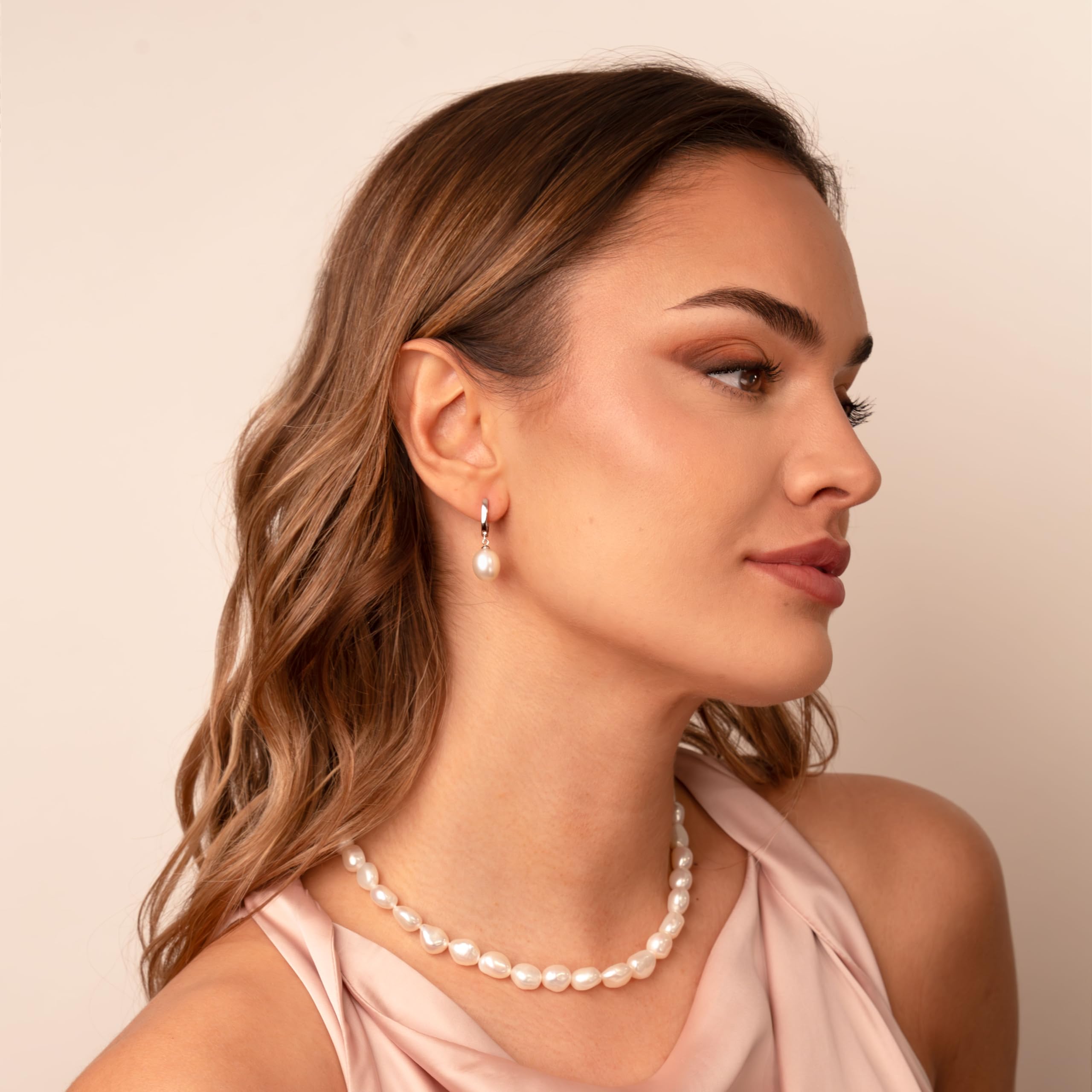 Women Pearl Earrings, Fresh Water Cultured Pearls Drop Shape 10,5-11 mm White, Lavender, Peach and treated Grey and Black colours by Secret & You | Sterling Silver 925