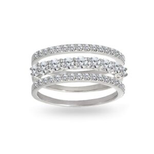 Sterling Silver Cubic Zirconia Round Stackable Anniversary Thin Eternity Band Three Ring Set, Size 7