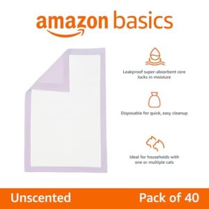 Amazon Basics Cat Pad Refills for Litter Box, Unscented, Pack of 40, Purple and White