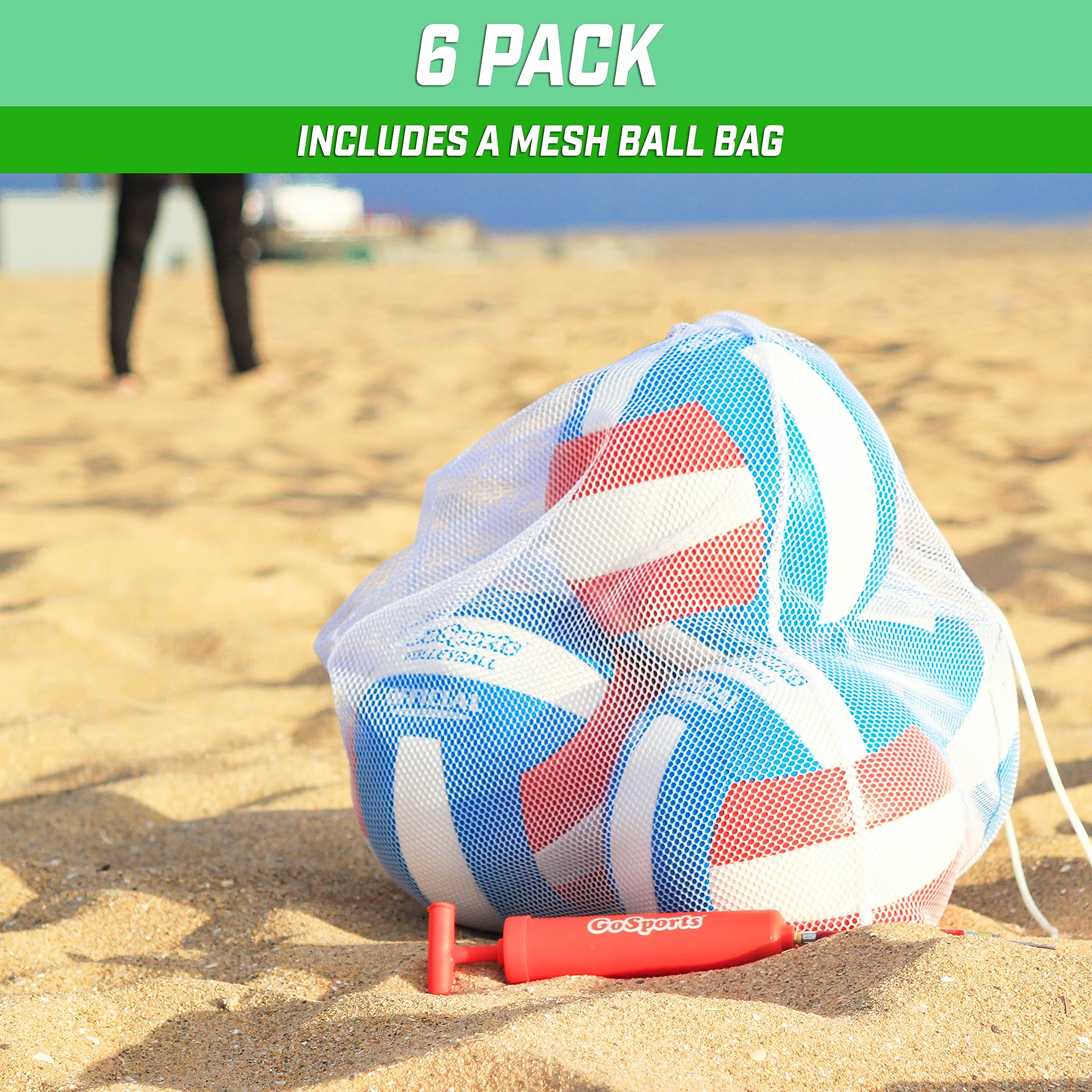 GoSports Soft Touch Recreational Volleyball,Regulation Size for Indoor or Outdoor Play,Includes Ball Pump (Pack of 6)