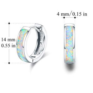 Hoop Earrings for Women 925 Sterling Silver White Opal Small Hinged Huggie Earrings Simulated Opal Earrings Hypoallergenic Earrings for Sensitive Ears Christmas Mothers Day Gift for Women