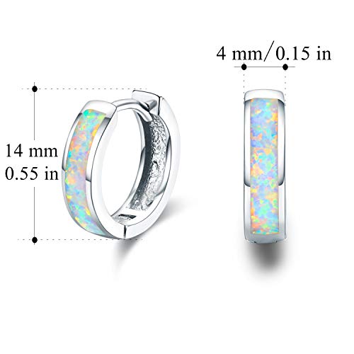 Hoop Earrings for Women 925 Sterling Silver White Opal Small Hinged Huggie Earrings Simulated Opal Earrings Hypoallergenic Earrings for Sensitive Ears Christmas Mothers Day Gift for Women