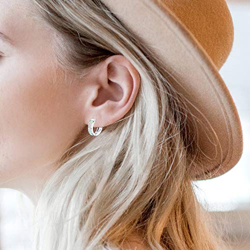 Hoop Earrings for Women 925 Sterling Silver White Opal Small Hinged Huggie Earrings Simulated Opal Earrings Hypoallergenic Earrings for Sensitive Ears Christmas Mothers Day Gift for Women