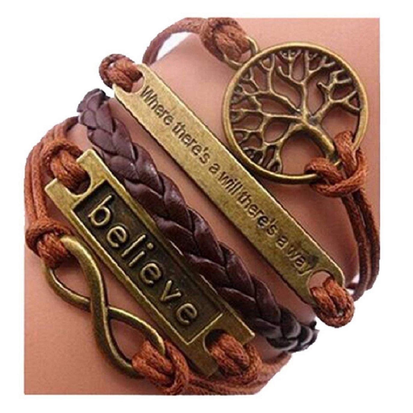 Harlorki Retro Vintage Handmade Pu Leather Bracelet Wristlet Bangle Wrist Band Hand Chain Charm Costume Bracelet for Women Men