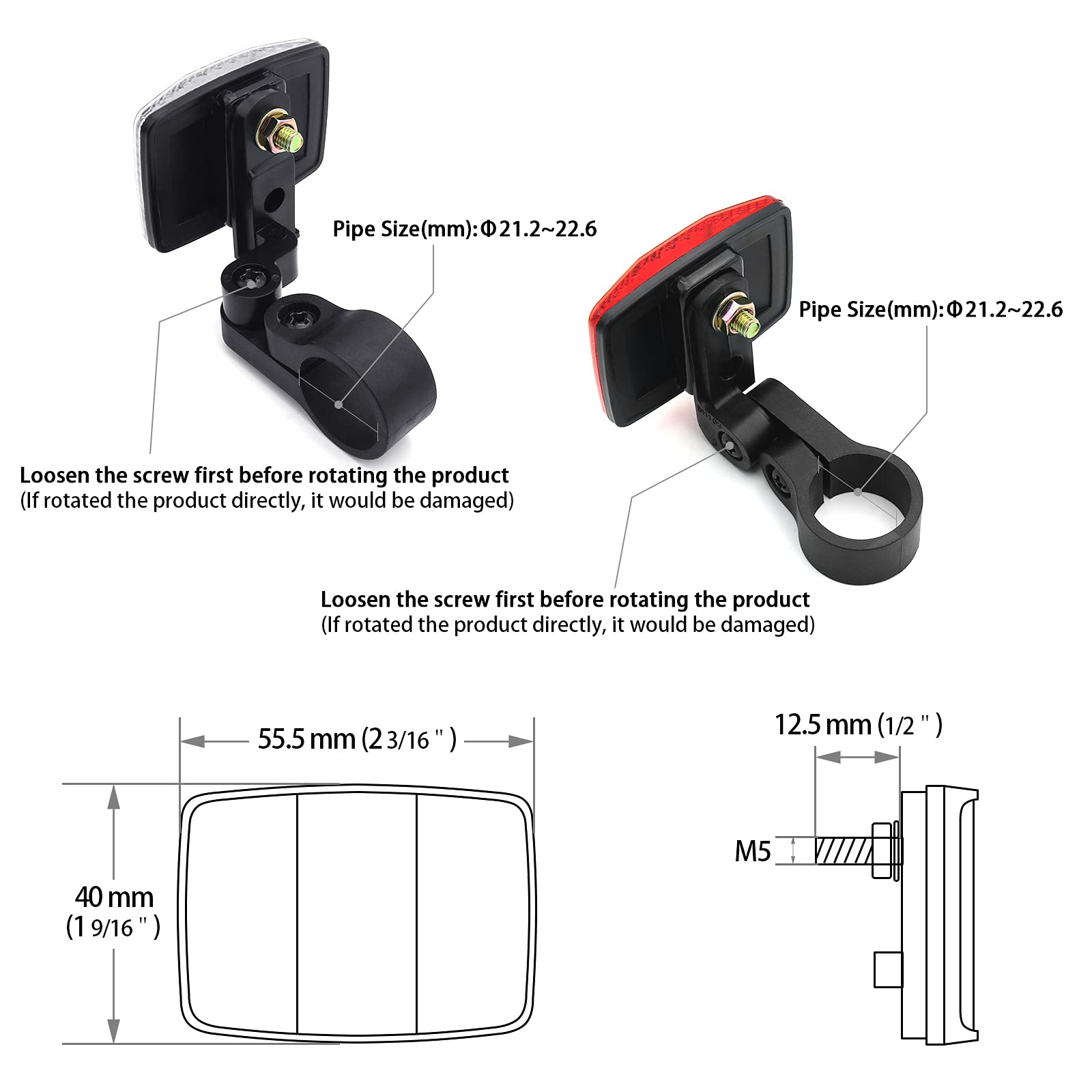 MFC PRO Kids Bike Front&Rear Reflectors Kit for Handlebar and Seatpost (RED+White) (Kit 1, W:Φ21.2~22.6/R:Φ21.2~22.6)