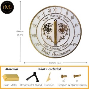 The Metal Foundry Personalized Pearl 30th Sundial - Heavy Duty Recycled Brass Home Decor, Garden Present Made in The UK for Parents, Grandparents, Friends, Couples 30 Years Marriage