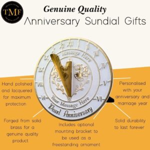 The Metal Foundry Personalized Pearl 30th Sundial - Heavy Duty Recycled Brass Home Decor, Garden Present Made in The UK for Parents, Grandparents, Friends, Couples 30 Years Marriage