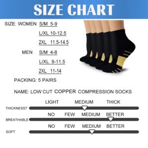 Copper Ankle Compression Socks for Women & Men - Plantar Fasciitis Arch Support Running Socks for Athletic Large-X-Large