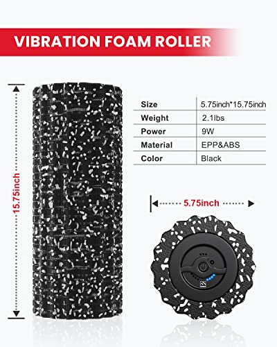 FITINDEX Electric Vibrating Foam Roller, Exercise, Yoga, Pilates, Massage, Back Pain Relief, Muscle Recovery, and Physical Therapy, 4-Speed & Rechargeable Versatile Fitness Roller Foam - Black