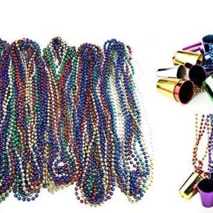 Oojami 72 Necklace 33 inch 07mm Metallic Multi Colors Mardi Gras Beads Beaded Necklace with Shot Glasses