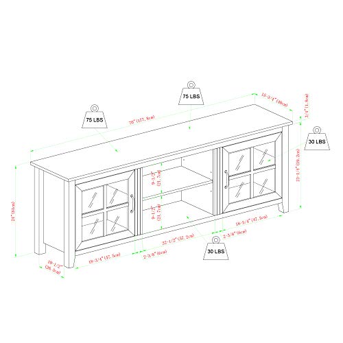 Walker Edison Portsmouth Classic 2 Glass Door TV Stand for TVs up to 80 Inches, 70 Inch, Rustic Oak