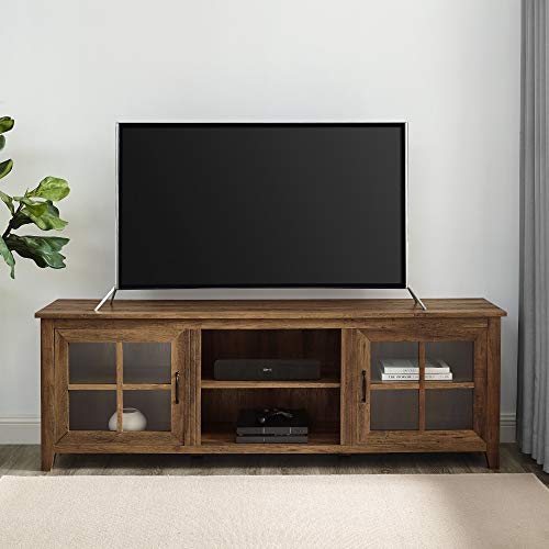 Walker Edison Portsmouth Classic 2 Glass Door TV Stand for TVs up to 80 Inches, 70 Inch, Rustic Oak