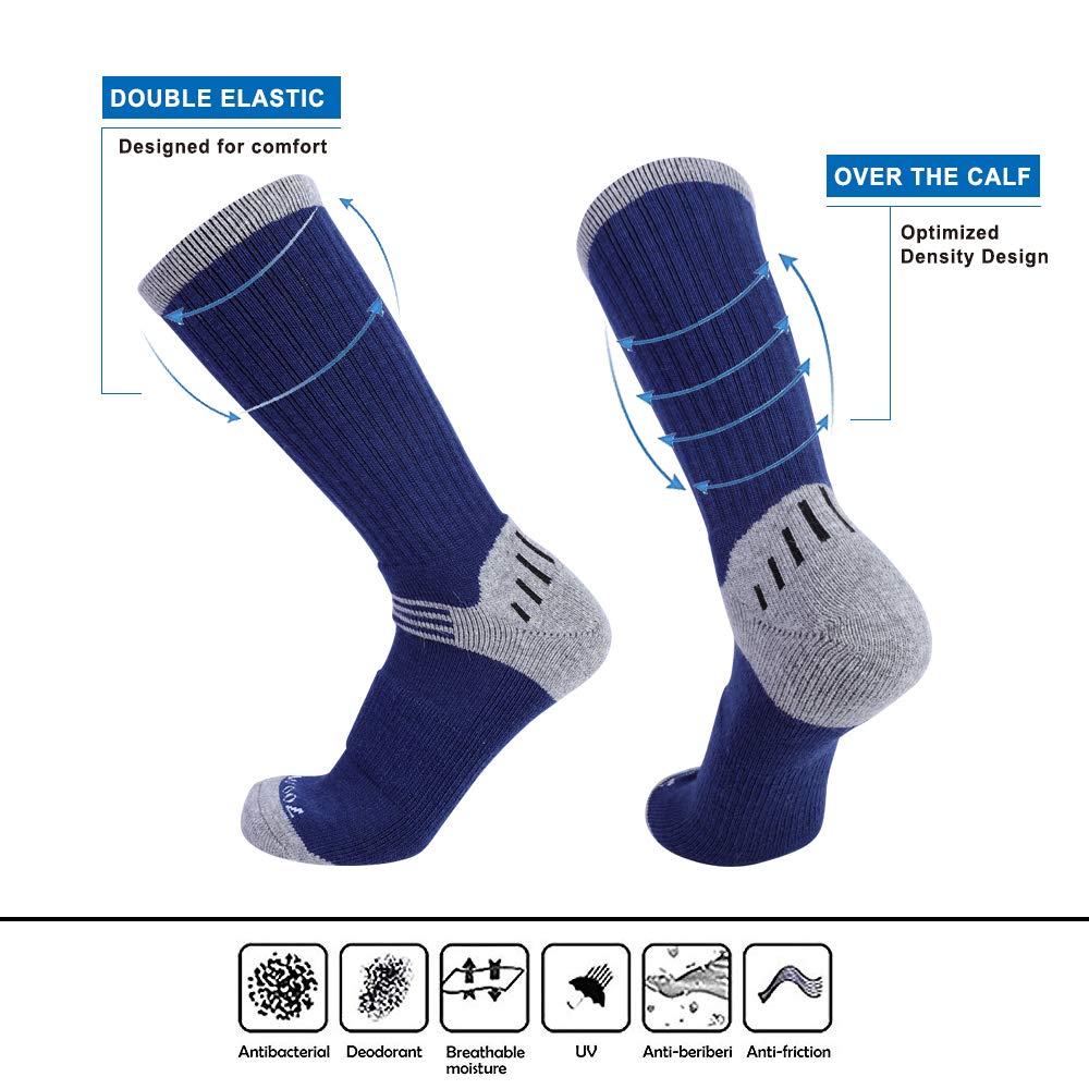 EnerWear 6P Pack Men's Merino Wool Blended Hiking Trail Socks (US 10-13, Blue)