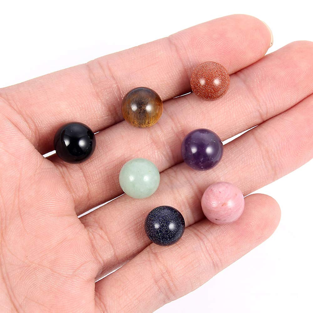 YEYULIN 7pairs Natural Gemstone Ball Stud Earrings Amethyst Rose Quartz Agate Crystal Earring Jewelry for Womens Girls