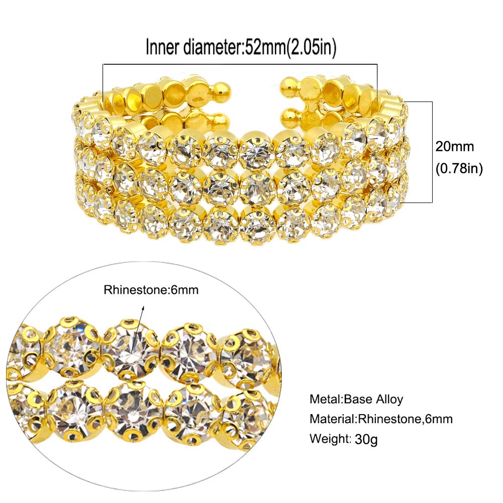 JSEA Womens Silver Tone 6mm Rhinestone Open Cuff Bracelet Bangles Gold Tone Wedding Party Jewelry (Silver 3)