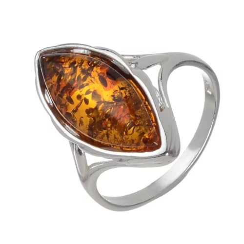 HolidayGiftShops Sterling Silver and Baltic Honey Marquise Cut Amber Ring