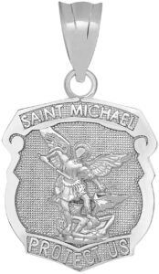 10k white gold saint michael shield medal protection charm pendant