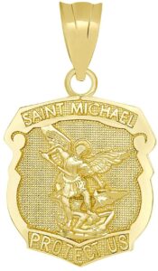 14k yellow gold saint michael shield medal protection charm pendant