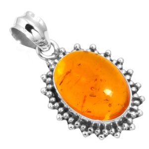 JEWELOPORIUM 925 Sterling Silver Pendant for Women Orange Amber Gemstone Fashion Silver Pendant Necklace Christmas - Gift Boho Jewelry