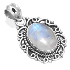 jeweloporium 925 silver pendant for women white genuine rainbow moonstone gemstone solitaire silver pendant necklace friendship day gift costume jewelry