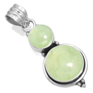 JEWELOPORIUM Natural Green Prehnite 925 Silver Pendant for Women Stone Handmade Silver Pendant Necklace Christmas - Gift Cocktail Jewelry