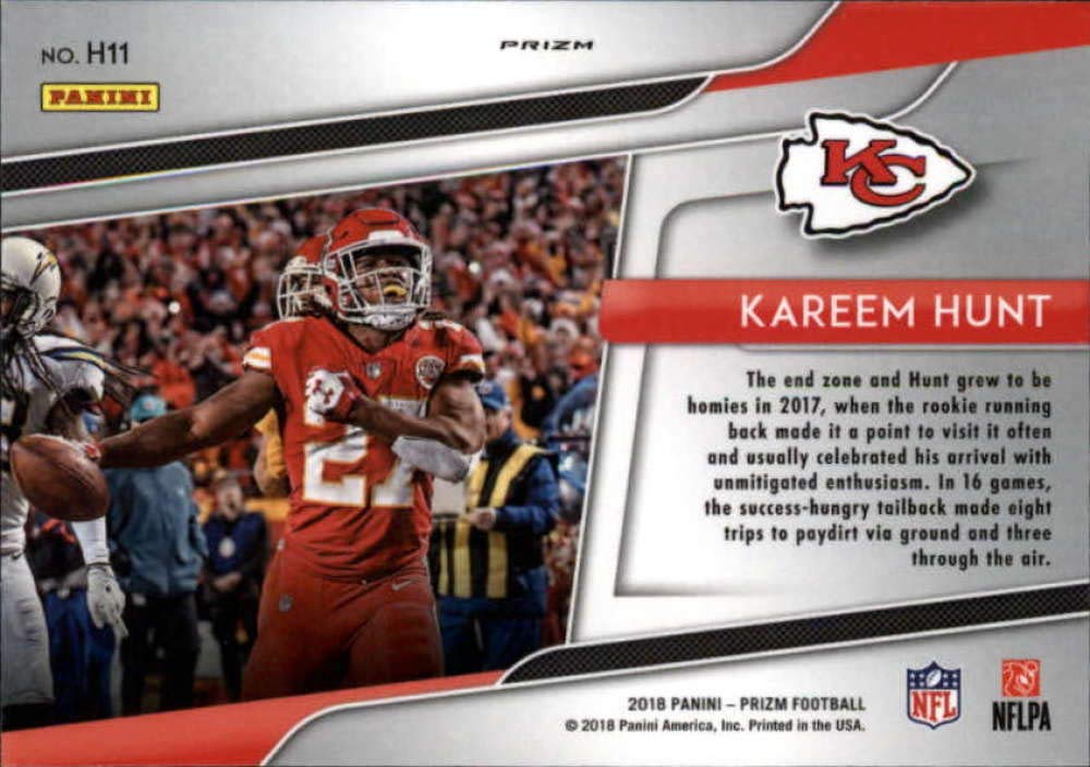 2018 Panini Prizm Hype Prizm #11 Kareem Hunt Kansas City Chiefs NFL Football Trading Card