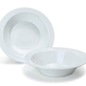 BloominGoods 50 Large Disposable White Plastic Soup Bowls | 14 oz. Premium Heavy Duty Disposable Dinnerware with Real China Design (50-Pack)