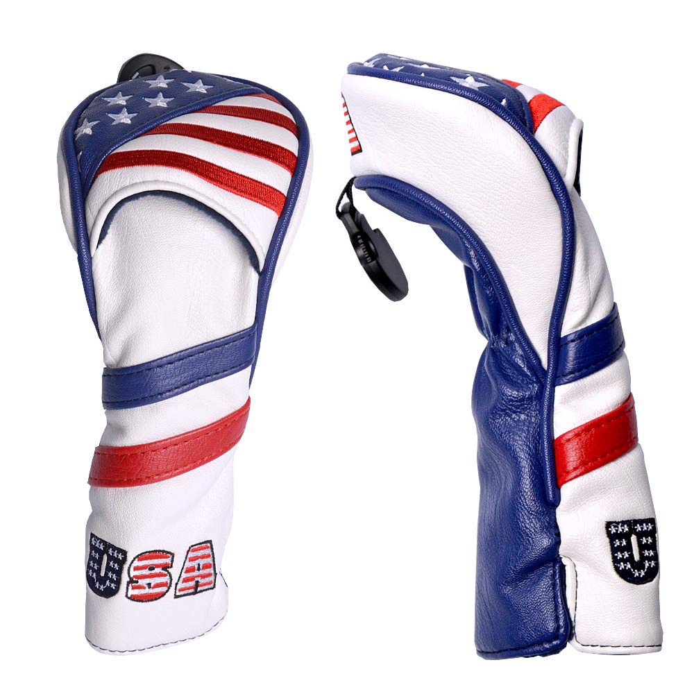 GOOACTION USA Golf Club Hybrid Headcover American Stars and Stripes Flag Synthetic Leather Patriotic Head Covers Protector