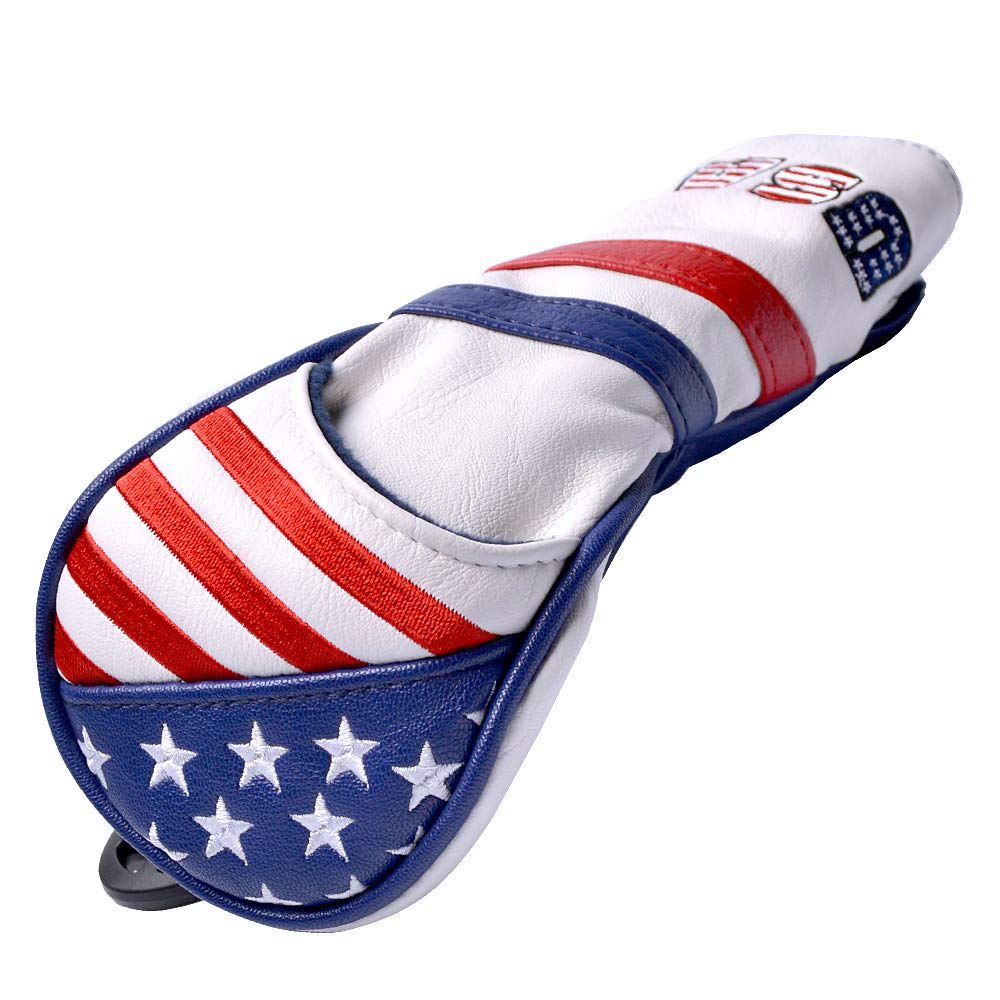 GOOACTION USA Golf Club Hybrid Headcover American Stars and Stripes Flag Synthetic Leather Patriotic Head Covers Protector