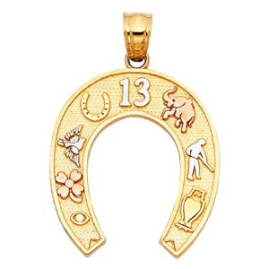 sonia jewels 14k white yellow and rose tri color gold lucky yellow gold horseshoe pendant 24mm x 21mm