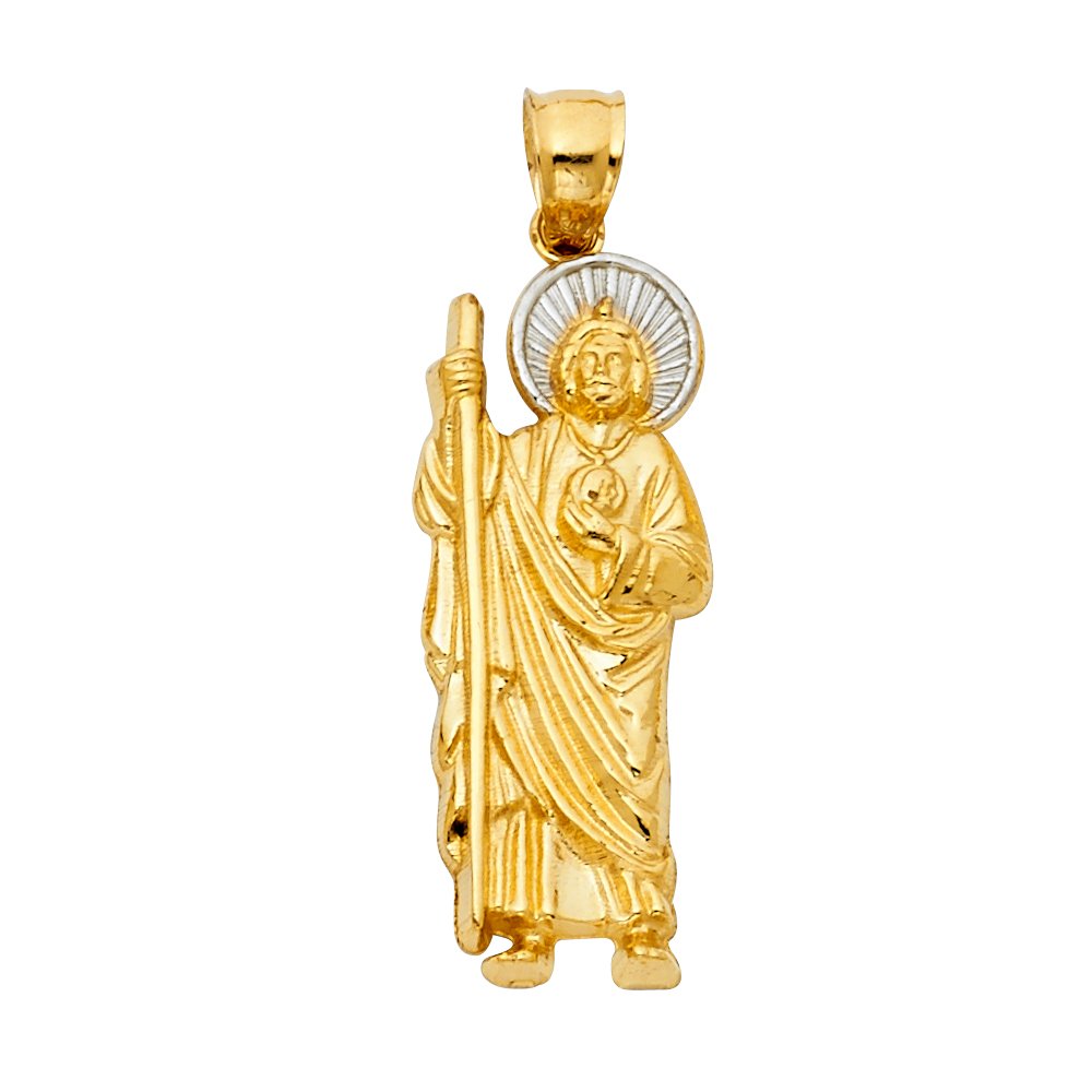 Sonia Jewels 14k White and Yellow Two Tone Gold St. Jude Thaddeus 35mm Pendant 30mm X 12mm