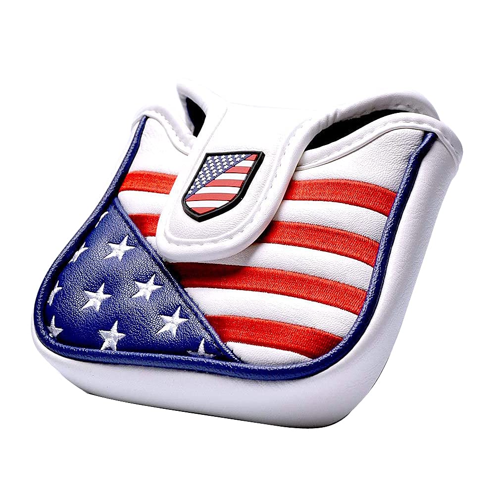 GOOACTION USA Golf Club Square Mallet Putter Cover Heel Shafted Magnetic Synthetic Leather American Stars and Stripes Flag Patriotic Golf Headcover