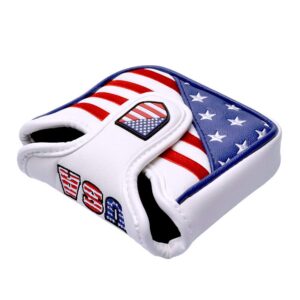 GOOACTION USA Golf Club Square Mallet Putter Cover Heel Shafted Magnetic Synthetic Leather American Stars and Stripes Flag Patriotic Golf Headcover