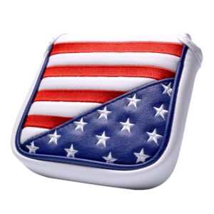 GOOACTION USA Golf Club Square Mallet Putter Cover Heel Shafted Magnetic Synthetic Leather American Stars and Stripes Flag Patriotic Golf Headcover