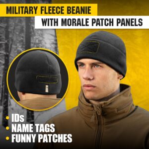 M-Tac Tactical Beanie Fleece Watch Cap - Winter Hat Elite - Patch Panel (Black, L)