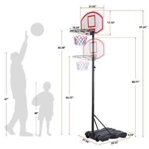 Smartxchoices Portable Basketball Hoop Stand 81''-98'' Height Adjustable w/Casters Net Goal Indoor Little Basketball Game