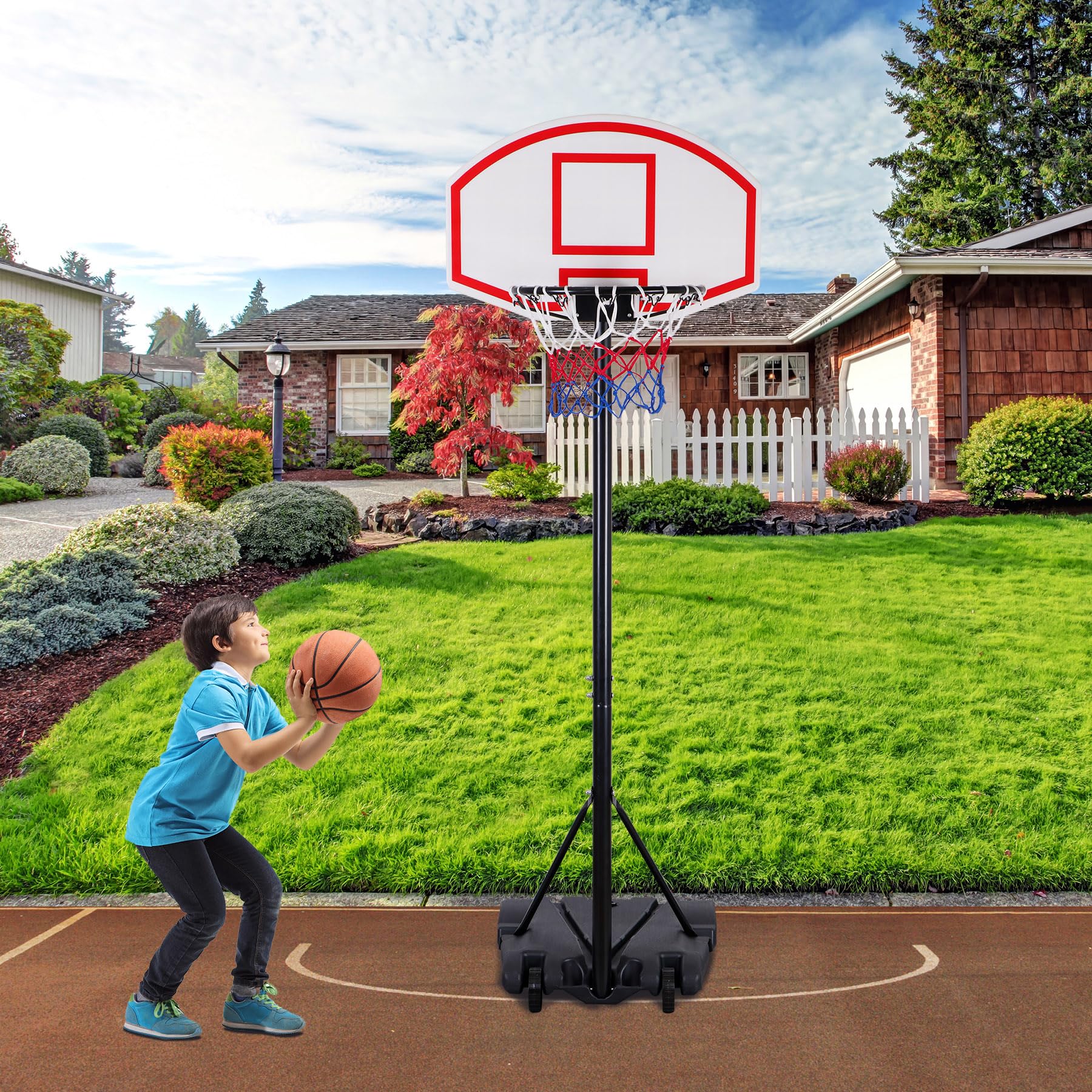 Smartxchoices Portable Basketball Hoop Stand 81''-98'' Height Adjustable w/Casters Net Goal Indoor Little Basketball Game