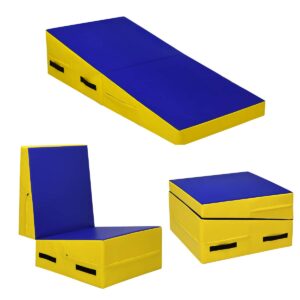 GYMAX Incline Gymnastics Mat, 60"X30"X14" Wedge Shape Gymnastics Incline Mat Folding Gymnastics Gym Fitness Tumbling Mat, Ideal for Tumbling, Practice & Exercise (Yellow, 60"X30"X14")