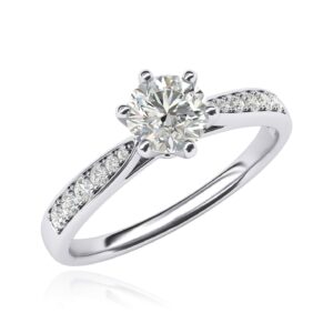 14k white gold 1.0 CT Classic 6-Prong Simulated Diamond Engagement Ring Graduated Side Stones Promise Bridal Ring (10.5)