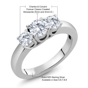 925 Sterling Silver Moissanite by Charles & Colvard 3-Stone Wedding Jewelry Bridal Engagement Ring For Women (1.00 Cttw, Forever Classic Round Cut, Available in size 5, 6, 7, 8, 9)