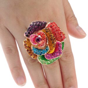 NYFASHION101 Women's Evening Gala Bridal Prom Wedding Stone Stud Rose Petal Fashion Stretch Ring, Multi/Gold-Tone